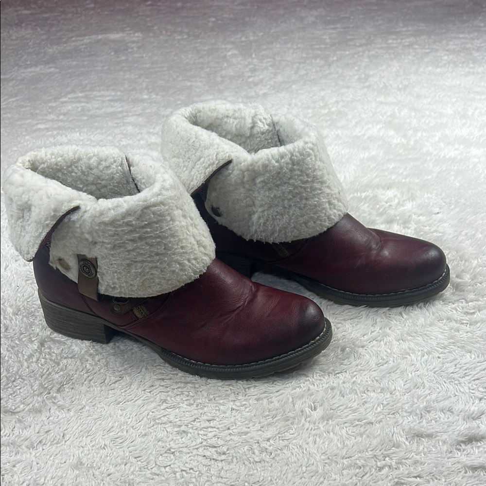 Rieker Amy 95891-35 burgandy sherpa fleece and yarn side zip boots, 40 or 8.5 - Picture 3 of 12